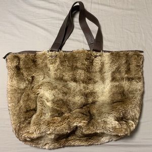 Pottery Barn faux fur tote bag